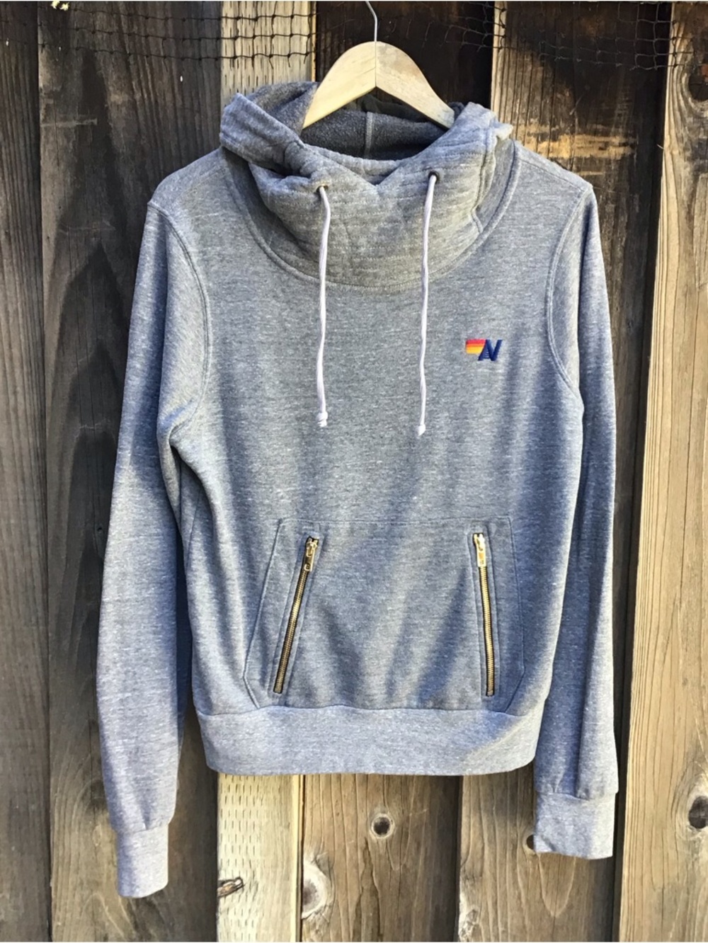 Aviator Nation Ninja Mask Hoodie Gray Pullover Sweater Womens Size Small USA